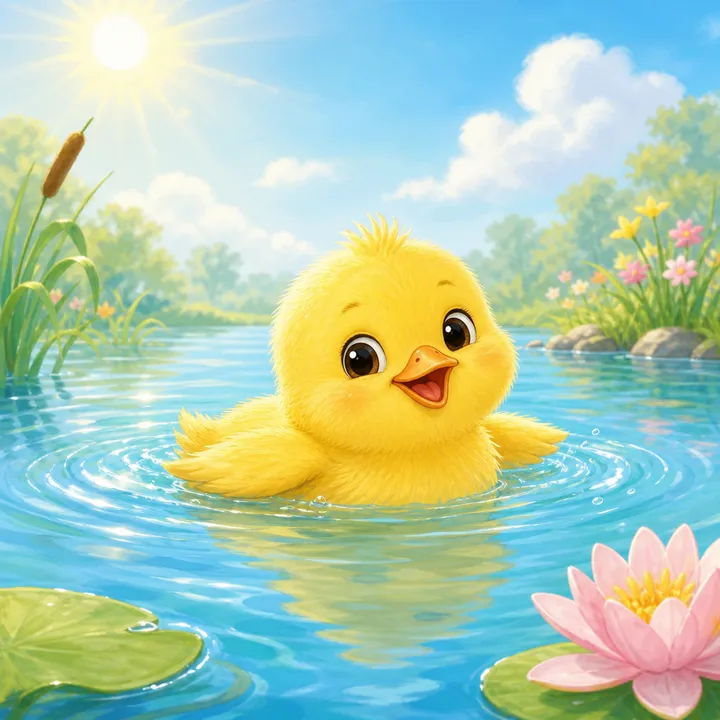 一只小鸡在游泳
